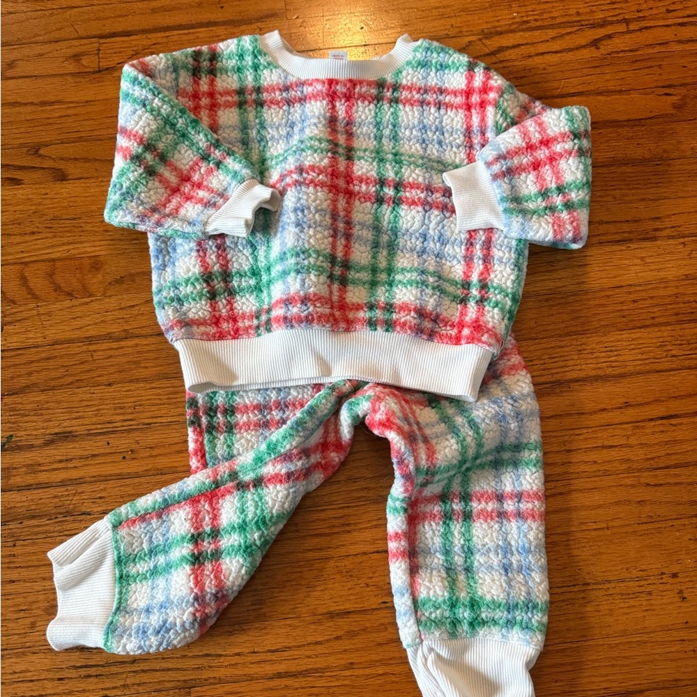 Two Piece Fleece Plaid Toddler Sweater and Pants Set